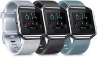 📱 3 пакета силиконовых ремешков для fitbit blaze - запасные спортивные браслеты для женщин и мужчин - большие, серебряные, черные, сланцевые. логотип