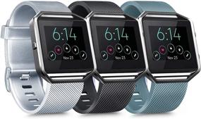 img 4 attached to 📱 3 пакета силиконовых ремешков для Fitbit Blaze - Запасные спортивные браслеты для женщин и мужчин - Большие, Серебряные, Черные, Сланцевые.