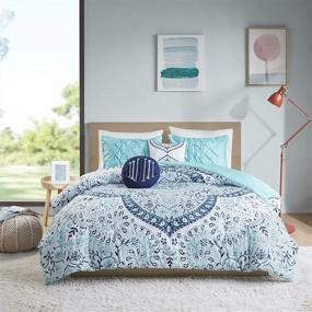 img 4 attached to Intelligent Design Comforter Set - Traditional Boho Medallion Print with Reversible Damask Design - All Season Cozy Bedding, Matching Shams, Decorative Pillows - Twin/TwinXL Size - Aqua 4 Piece