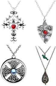 img 1 attached to Exquisite Elena Gilbert Necklace Set: Vampire Diaries Merchandise - Featuring Antique Silver Amulet, Sacred Heart Cross, and Bird Nest Charms