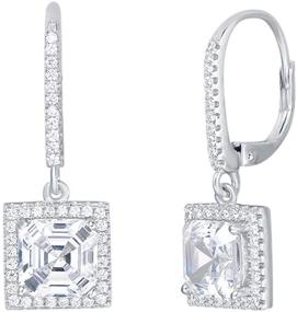 img 4 attached to FANCIME Rhodium Plated Square CZ Small Hoop Earrings: Elegant Fashion Jewelry for Women and Girls