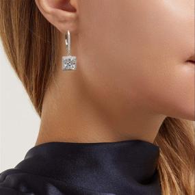 img 1 attached to FANCIME Rhodium Plated Square CZ Small Hoop Earrings: Elegant Fashion Jewelry for Women and Girls