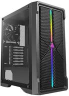 🎮 antec nx420 mid tower atx gaming case, black - 360mm front & 240mm top radiator support, tempered glass side panel, usb 3.0 - includes 1x120mm regular fan logo