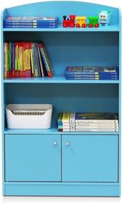 img 1 attached to 📘 Stylish Light Blue FURINNO Kidkanac Bookshelf with Storage Cabinet