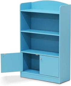 img 2 attached to 📘 Stylish Light Blue FURINNO Kidkanac Bookshelf with Storage Cabinet