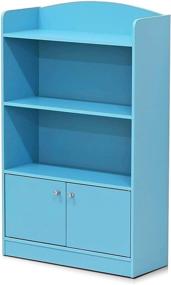 img 4 attached to 📘 Stylish Light Blue FURINNO Kidkanac Bookshelf with Storage Cabinet