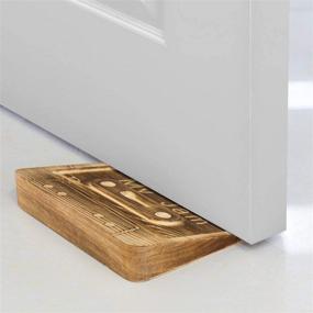 img 3 attached to MyGift Wood Door Jam Novelty Door Wedge Stopper: Retro Cassette Tape Design, Set of 2, Brown Burnt Finish