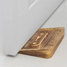 img 2 attached to MyGift Wood Door Jam Novelty Door Wedge Stopper: Retro Cassette Tape Design, Set of 2, Brown Burnt Finish