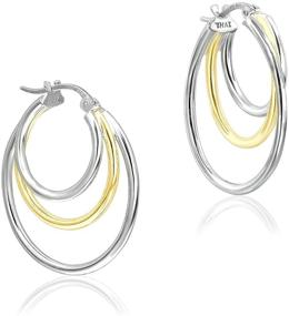 img 3 attached to Sterling Silver Triple Circle Round-Tube Hoop Earrings 💍 for Women and Teen Girls - Polished Finish, 25mm Diameter