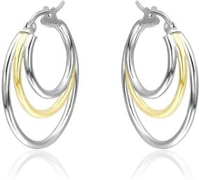 img 4 attached to Sterling Silver Triple Circle Round-Tube Hoop Earrings 💍 for Women and Teen Girls - Polished Finish, 25mm Diameter