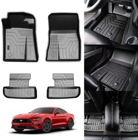 img 4 attached to 🔹 KUST All Weather TPE Floor Mats for Ford Mustang 2015-2021 (excluding Mach-E) 2 Row Liner Set - Durable, Odorless, 3D Floor Carpet Liner