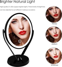 img 1 attached to 🔍 Aesfee Double-Sided LED Makeup Mirror: 1x/7x Magnification, USB Chargeable, Touch Sensor Control, 3 Light Settings - Black