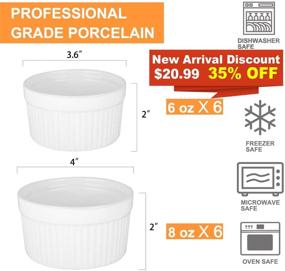img 4 attached to 🍮 Premium 12-Pack Porcelain Souffle Dish Ramekins - Ideal Bakeware Set for Baking Creme Brulee, Puddings, and Lava Cakes