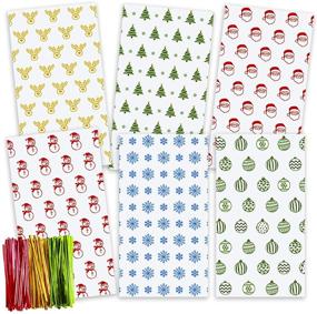 img 4 attached to 🎁 TOMNK Christmas Cellophane Bags: 162-Piece Treat Bags with Twist Ties for Holiday Goodies, Party Favors, and Cello Candy Bags