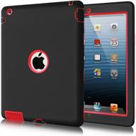 kid-friendly ipad 2/3/4 case, fingic red 3-layer armor high-impact rugged shockproof protective case for ipad 2nd / 3rd / 4th generation, black/red logo