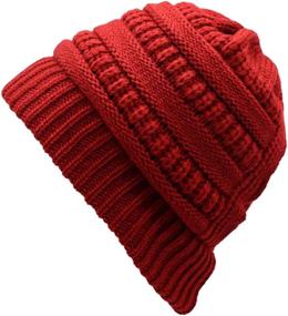 img 3 attached to HHNLB Women's Beanie Ponytail Hat with Cross Criss Hole - Winter Warm & Soft Stretch Cotton Knit Skull Cap for Messy High Bun