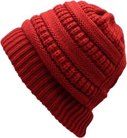 img 4 attached to HHNLB Women's Beanie Ponytail Hat with Cross Criss Hole - Winter Warm & Soft Stretch Cotton Knit Skull Cap for Messy High Bun