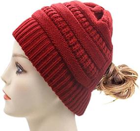 img 2 attached to HHNLB Women's Beanie Ponytail Hat with Cross Criss Hole - Winter Warm & Soft Stretch Cotton Knit Skull Cap for Messy High Bun