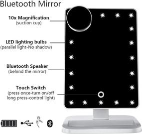 img 3 attached to FENCHILIN Vanity Mirror with Lights - Bluetooth Lighted Makeup Mirror, Touch 💄 Screen & Wireless Audio Speaker - Dimmable Light, Detachable 10X Magnification, Rechargeable Power (White)