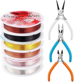 img 1 attached to 💎 Premium 3-Piece Jewelry Pliers Set with 6 Colors 24 Gauge Beading Wire - Copper Wire for DIY Projects: Diagonal, Round-Nose, and Needle-Nose Pliers + Knife Edge