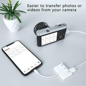 img 1 attached to 📸 Enhanced USB Camera Adapter for iPhone 12/11/X Series & iPad | Lightning to Dual USB Female OTG Adapter with Data Sync Charge Cable | iOS 14 Compatible & Plug and Play