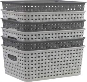 img 4 attached to 🧺 6-Pack Set of Ponpong Plastic Weave Rattan Woven Storage Baskets