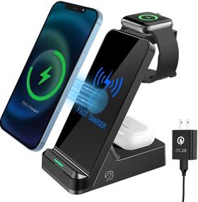 img 4 attached to 🔌 3-in-1 Wireless Charging Station by Toumky - Fast Charger for Apple Watch, AirPods, iPhone 12/12 Pro/11/11 Pro/Max/X/XS/XR/8 Plus, Galaxy Qi Phones (incl. QC3.0 Adapter)
