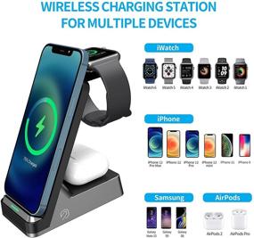 img 3 attached to 🔌 3-in-1 Wireless Charging Station by Toumky - Fast Charger for Apple Watch, AirPods, iPhone 12/12 Pro/11/11 Pro/Max/X/XS/XR/8 Plus, Galaxy Qi Phones (incl. QC3.0 Adapter)