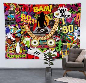 img 2 attached to Maijoeyy 7x5ft Hip Hop Party Backdrop with Graffiti Wall, I Love The 80S 90S Theme | Party Disco DJ Gold Chain | Hip Hop Backdrops for Photography | 80's 90's Hip Hop Party Decoration