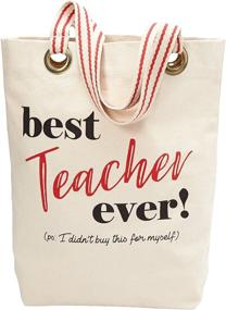 img 3 attached to Best Teacher Ever Tote Bag: Mud Pie's Stylish Off White One-Size Option