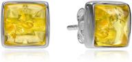 💫 luminous amber glow: sterling silver square stud earrings logo