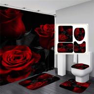 🌹 red rose shower curtain sets: 4pcs with rugs, toilet lid cover, and bath mat – waterproof polyester fabric shower curtains with 12 hooks – three red rose bathroom decor – dimensions: 70.8"x70.8 logo