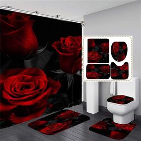 img 4 attached to 🌹 Red Rose Shower Curtain Sets: 4PCS with Rugs, Toilet Lid Cover, and Bath Mat – Waterproof Polyester Fabric Shower Curtains with 12 Hooks – Three Red Rose Bathroom Decor – Dimensions: 70.8"x70.8