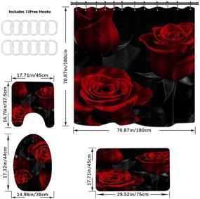 img 1 attached to 🌹 Red Rose Shower Curtain Sets: 4PCS with Rugs, Toilet Lid Cover, and Bath Mat – Waterproof Polyester Fabric Shower Curtains with 12 Hooks – Three Red Rose Bathroom Decor – Dimensions: 70.8"x70.8