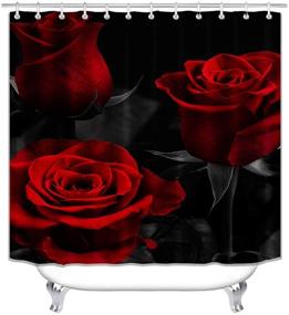 img 3 attached to 🌹 Red Rose Shower Curtain Sets: 4PCS with Rugs, Toilet Lid Cover, and Bath Mat – Waterproof Polyester Fabric Shower Curtains with 12 Hooks – Three Red Rose Bathroom Decor – Dimensions: 70.8"x70.8