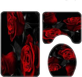 img 2 attached to 🌹 Red Rose Shower Curtain Sets: 4PCS with Rugs, Toilet Lid Cover, and Bath Mat – Waterproof Polyester Fabric Shower Curtains with 12 Hooks – Three Red Rose Bathroom Decor – Dimensions: 70.8"x70.8