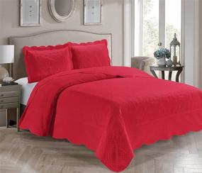 img 2 attached to Veronica Luxury Ultrasonic Embossed Solid Quilt Coverlet Bedspread Oversized Bed Cover Set - 3 Piece, King/Cal-King, Red