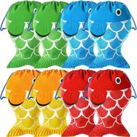 🎣 colorful fishing drawstring backpacks: 16-piece party favor & camping treat bags for boys and girls logo