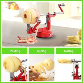 img 1 attached to 🍎 Red Apple Peeler Corer: Long Lasting Chrome Cast Magnesium Alloy Slicer with Stainless Steel Blades and Powerful Suction Base for Apples and Potatoes