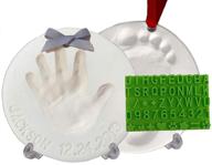 👶 baby handprint footprint keepsake ornament kit - create personalized christmas gifts for new moms. includes bonus stencil and 2 easels! non-toxic air-drying clay, light & soft, crack-free. logo
