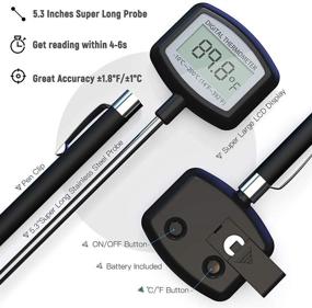 img 1 attached to 🌡️ Large LCD Meat Thermometer - Super Long Probe for Instant Read Cooking, BBQ, Grilling, Smoker, Liquids, Candy, and Food