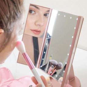 img 1 attached to 💄 Trifold Lighted Makeup Mirror with 1x 2x 3x Magnification - Portable Cosmetic Mirror with 22 LED Lights, Touch Screen Switch, 180 Degree Rotation, Dual Power Supply - Includes 7 Makeup Brushes