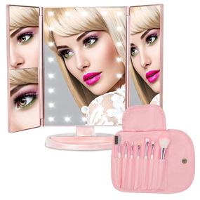 img 4 attached to 💄 Trifold Lighted Makeup Mirror with 1x 2x 3x Magnification - Portable Cosmetic Mirror with 22 LED Lights, Touch Screen Switch, 180 Degree Rotation, Dual Power Supply - Includes 7 Makeup Brushes