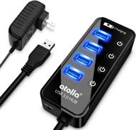 💡 atolla powered usb hub - 4-port usb 3.0 data hub with smart charging port - usb splitter w/ on/off switches - includes 5v/3a power adapter logo