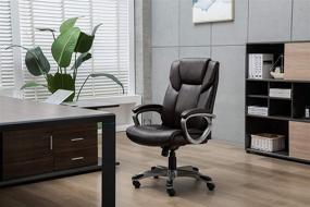 img 1 attached to 💺 Comfortable and Stylish: Amazon Basics High-Back Bonded Leather Executive Office Computer Desk Chair in Brown