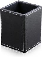 🖊️ kingfom black pu leather square desktop stationery organizer - pen pencil holder cup, office accessories box, container case логотип