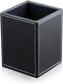 img 4 attached to 🖊️ KINGFOM Black PU Leather Square Desktop Stationery Organizer - Pen Pencil Holder Cup, Office Accessories Box, Container Case