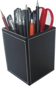 img 3 attached to 🖊️ KINGFOM Black PU Leather Square Desktop Stationery Organizer - Pen Pencil Holder Cup, Office Accessories Box, Container Case