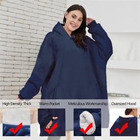 img 1 attached to 🔵 Fantaslook Wearable Blanket: Ultimate Comfort in Deep Pocket Oversized Hoodie – Perfect Gift for Women, Men, and Adults in ONE Size FITS Most (Blue)