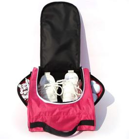 img 4 attached to Red Golf Shoe Bag for Women: Ventilated Zippered Carrier with 3 External Pockets for Golf Accessories